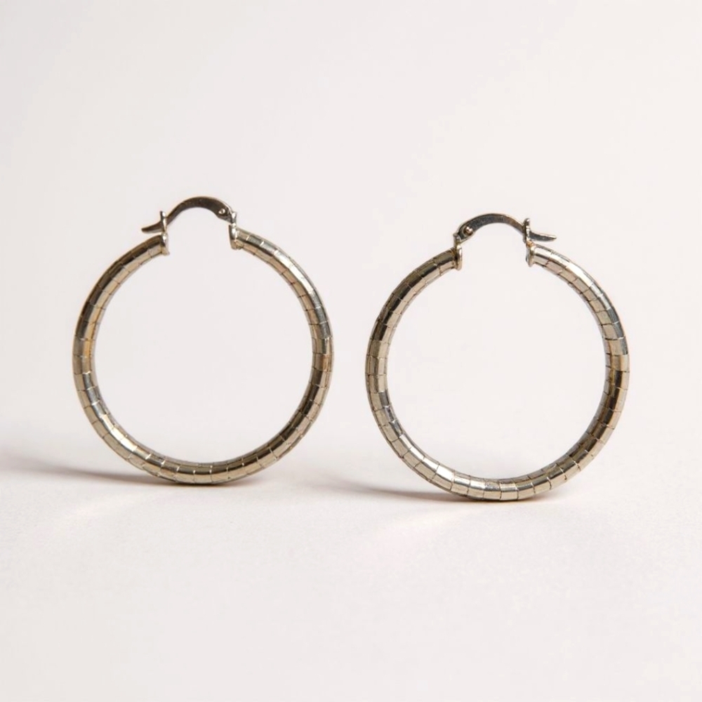 MEDIUM ROUND HOOP DIAMOND CUT STERLING SILVER 925 EARRINGS